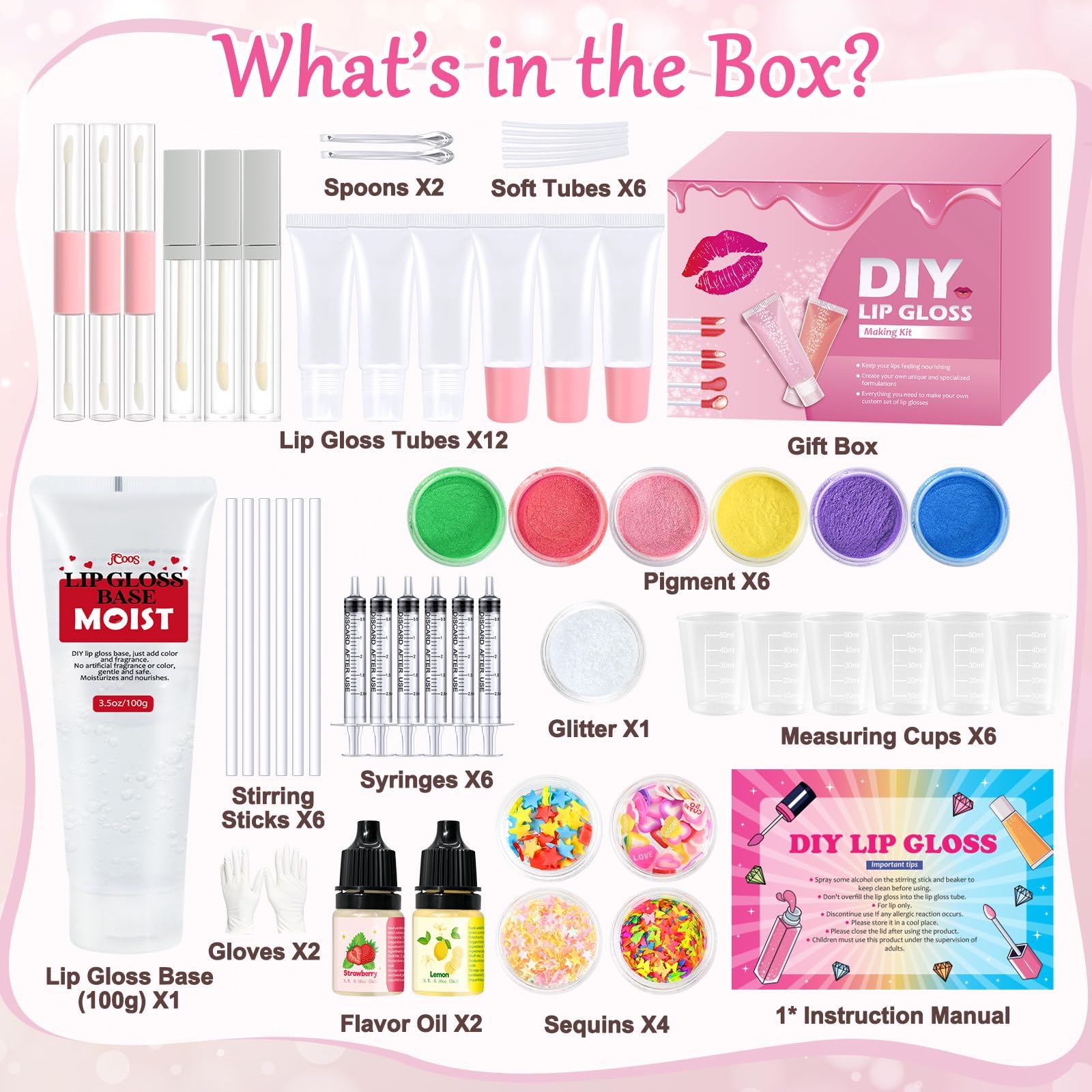 Jcoos lip gloss base jar shown for smooth, moisturizing DIY gloss.