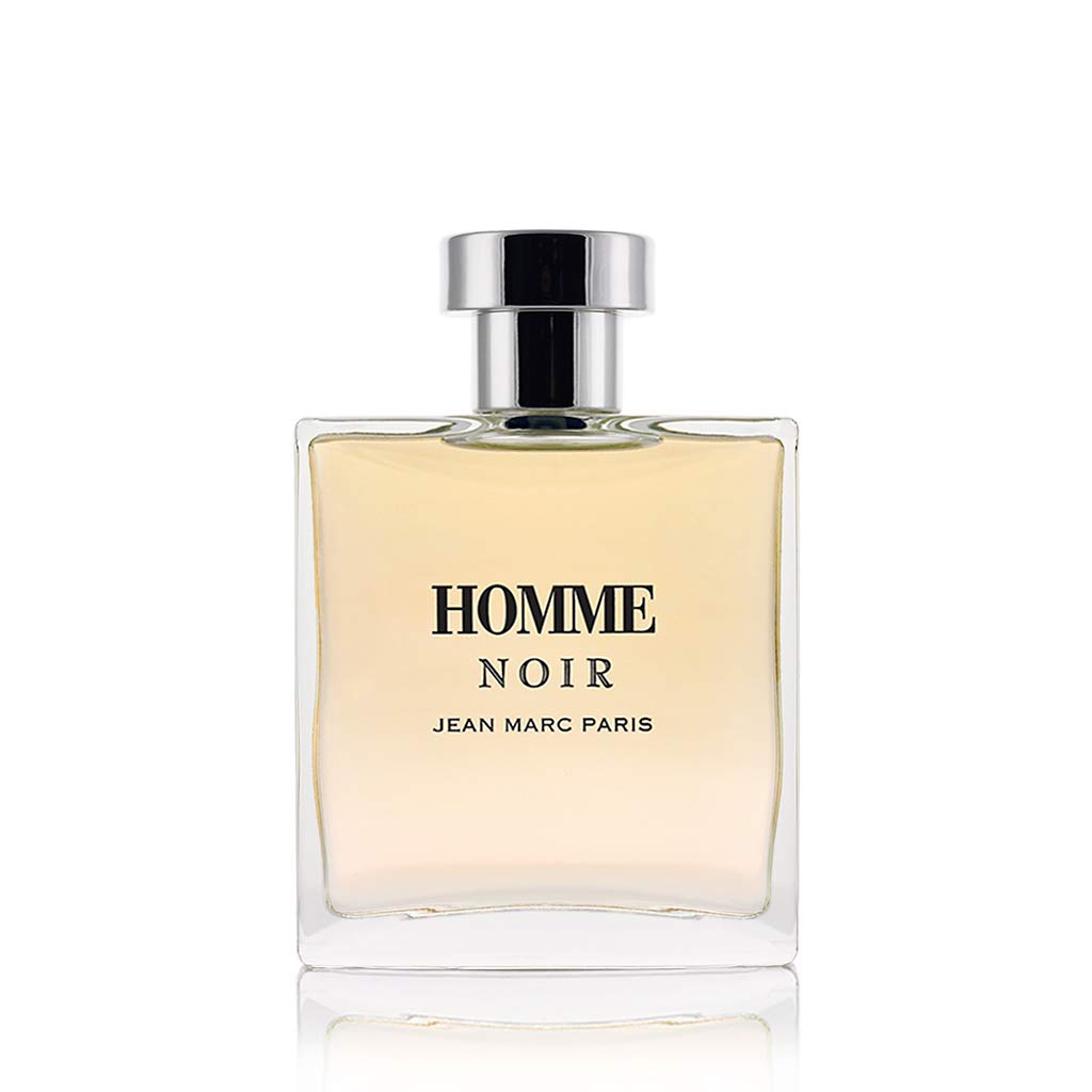 Jean Marc Paris Homme Noir label close-up emphasizes luxury branding.