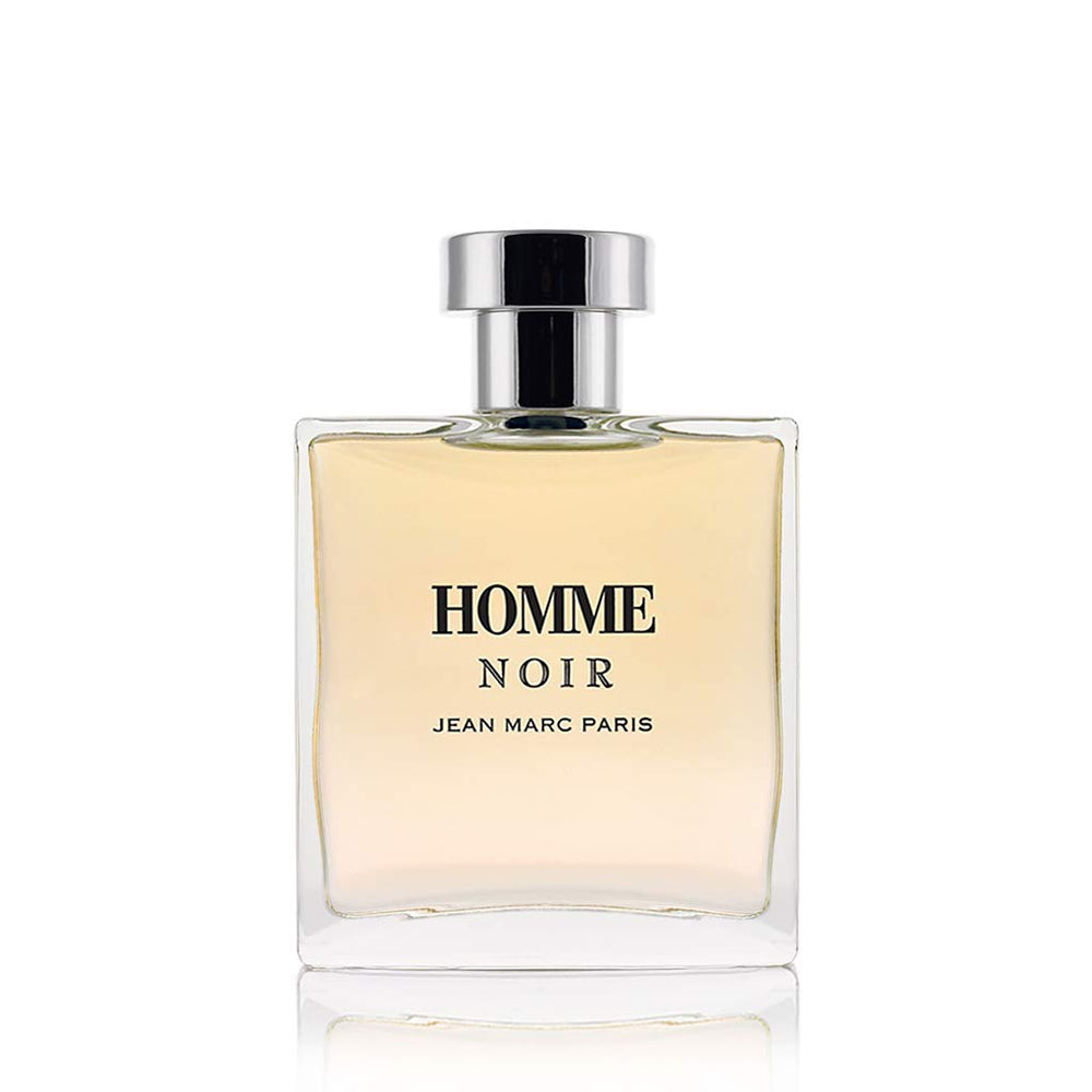 Jean Marc Paris Homme Noir label close-up emphasizes luxury branding.