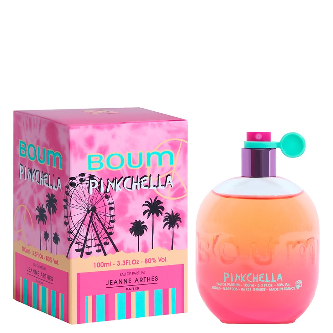 Jeanne Arthes Boum Pinkchella bottle close-up, vibrant fruity floral profile for everyday wear