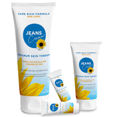 Creamy Jeans Cream texture spreads smoothly for gentle moisturization.