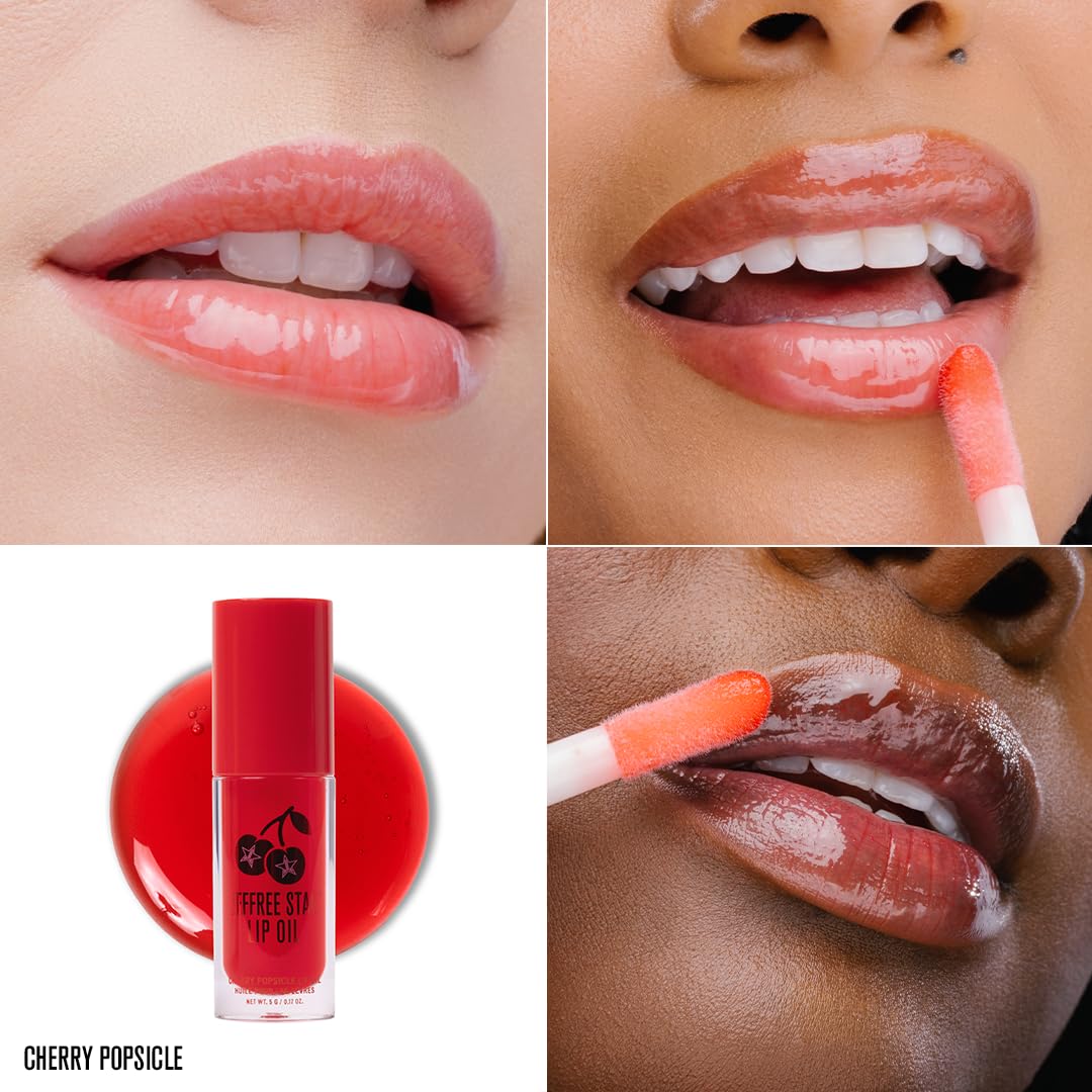 Jeffree Star Lip Oil Pink Aura close-up with sheer moisturizing shine.