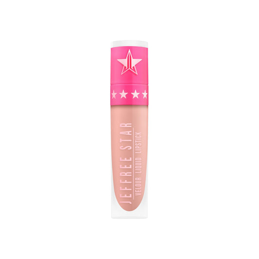 Jeffree Star Velour Lipstick I’m Nude swatches on skin demonstrate even color.