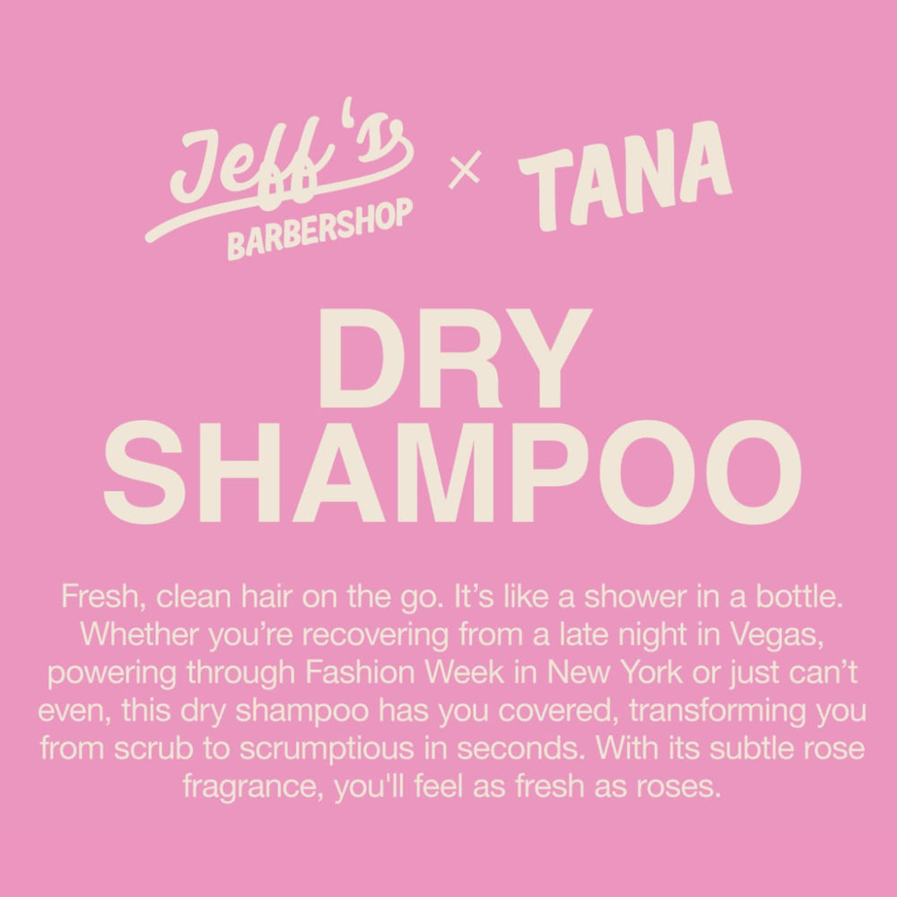 Jeff's Barbershop x Tana Dry Shampoo residue-free finish for clean roots.