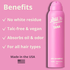Jeff's Barbershop x Tana Dry Shampoo boosts volume and lift after use.
