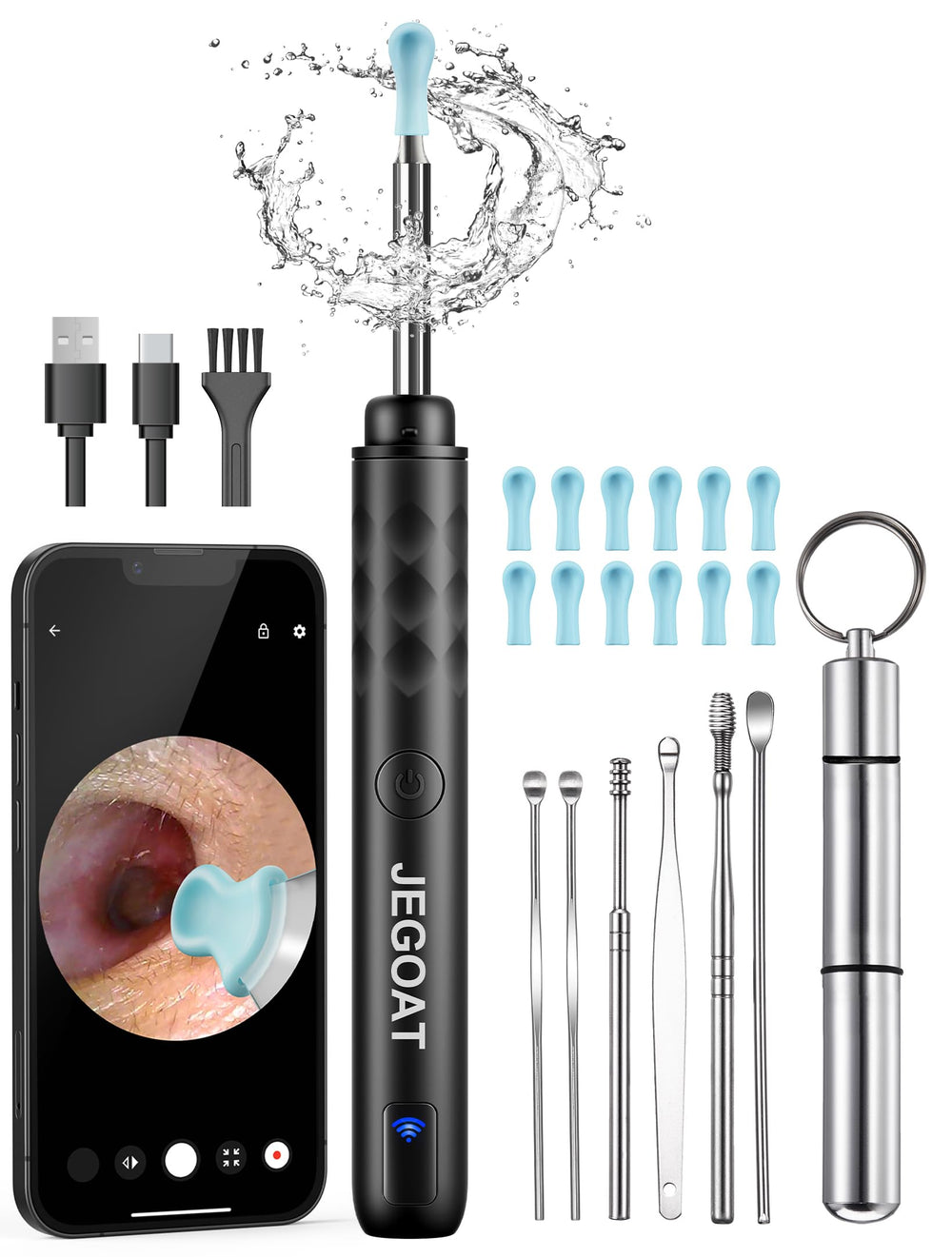 JEGOAT ear-wax-removal 1296p-otoscope provides clear view for gentle cleaning.