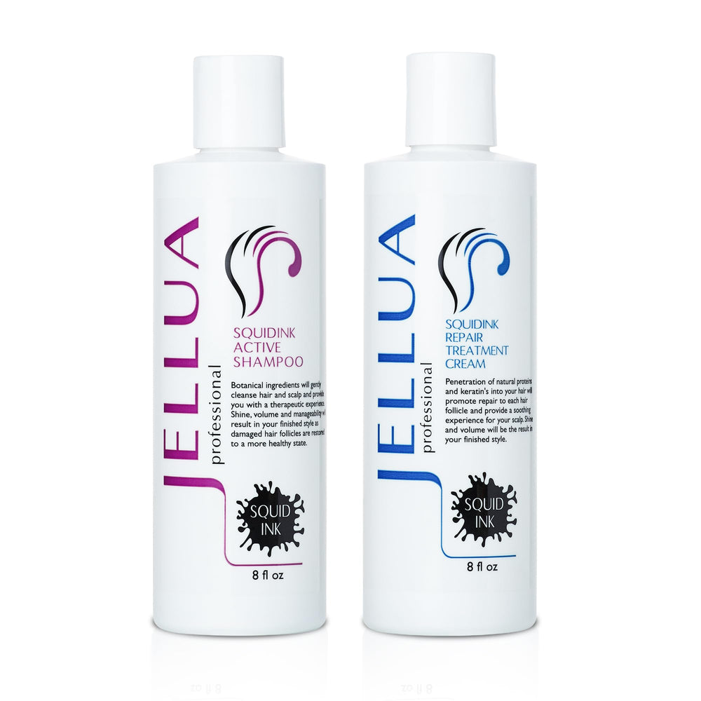 Jellua Squid Ink Active Shampoo bottle showing premium packaging and cleansing action