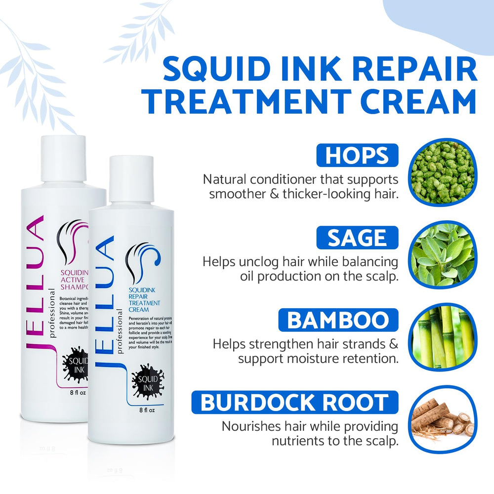 Jellua Squid Ink Active Shampoo featuring green tea extract for scalp hydration