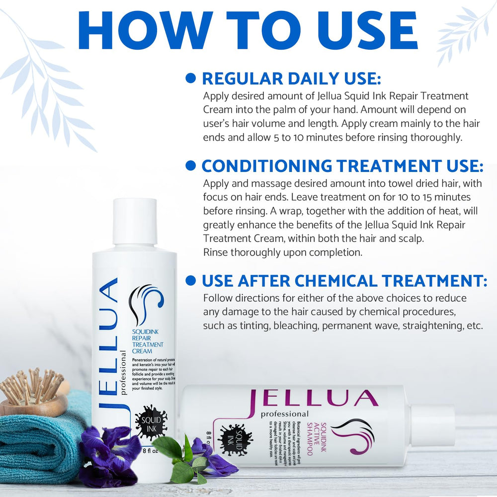 Close-up of Jellua Squid Ink Repair Cream on hair showing elasticity boost