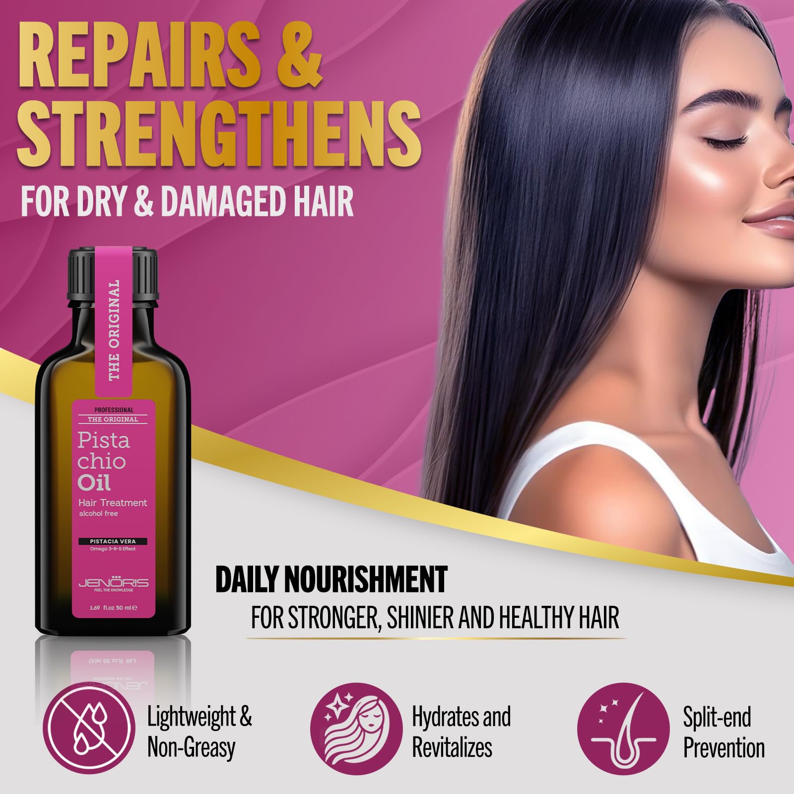 Jenoris Pistachio Oil Serum frizz-control finish for sleek look