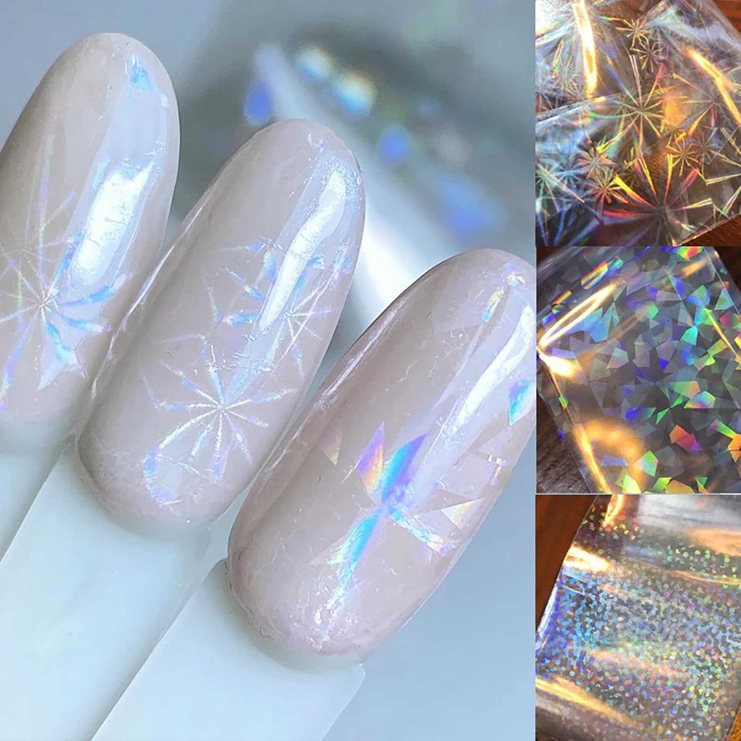 JERCLITY Aurora iridescent nail art foil wrap on a manicured nail