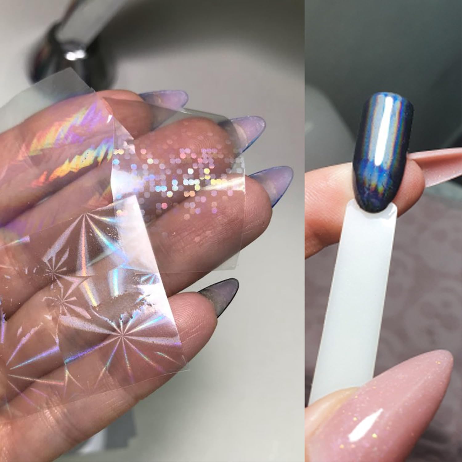 JERCLITY Aurora transparent nail foil roll close-up showing reflective effects