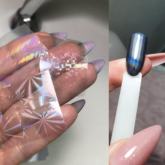 JERCLITY Aurora transparent nail foil roll close-up showing reflective effects