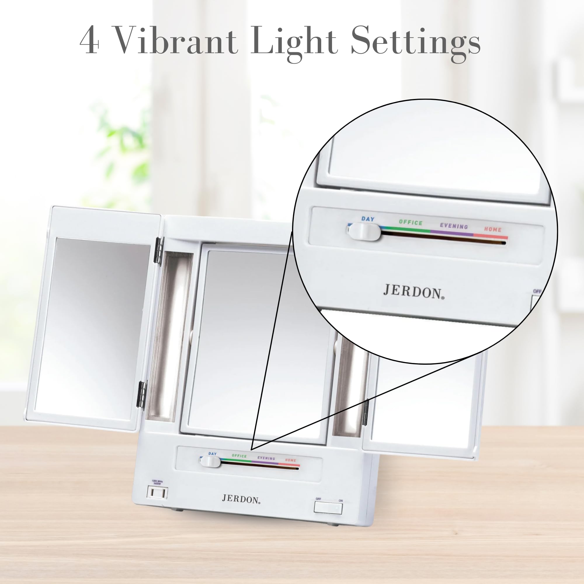 JERDON vanity mirror with white base complements any decor and enhances visibility.