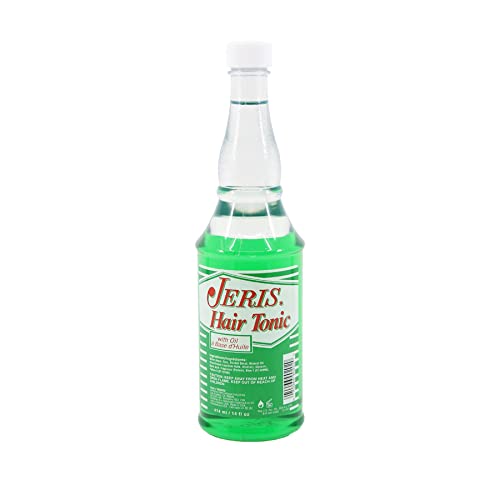 Application moment: rubbing Jeris tonic into scalp for shine and manageability.