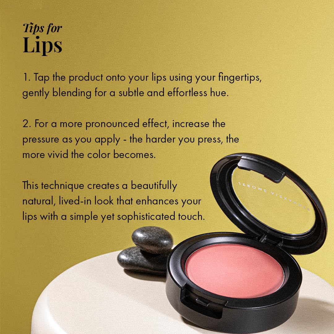 Jerome Alexander Blush ‘n’ Kiss Jam shade suitable for diverse skin tones and occasions.