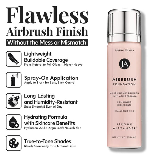 Jerome Alexander MagicMinerals microfine mist spray delivering quick, natural-looking finish