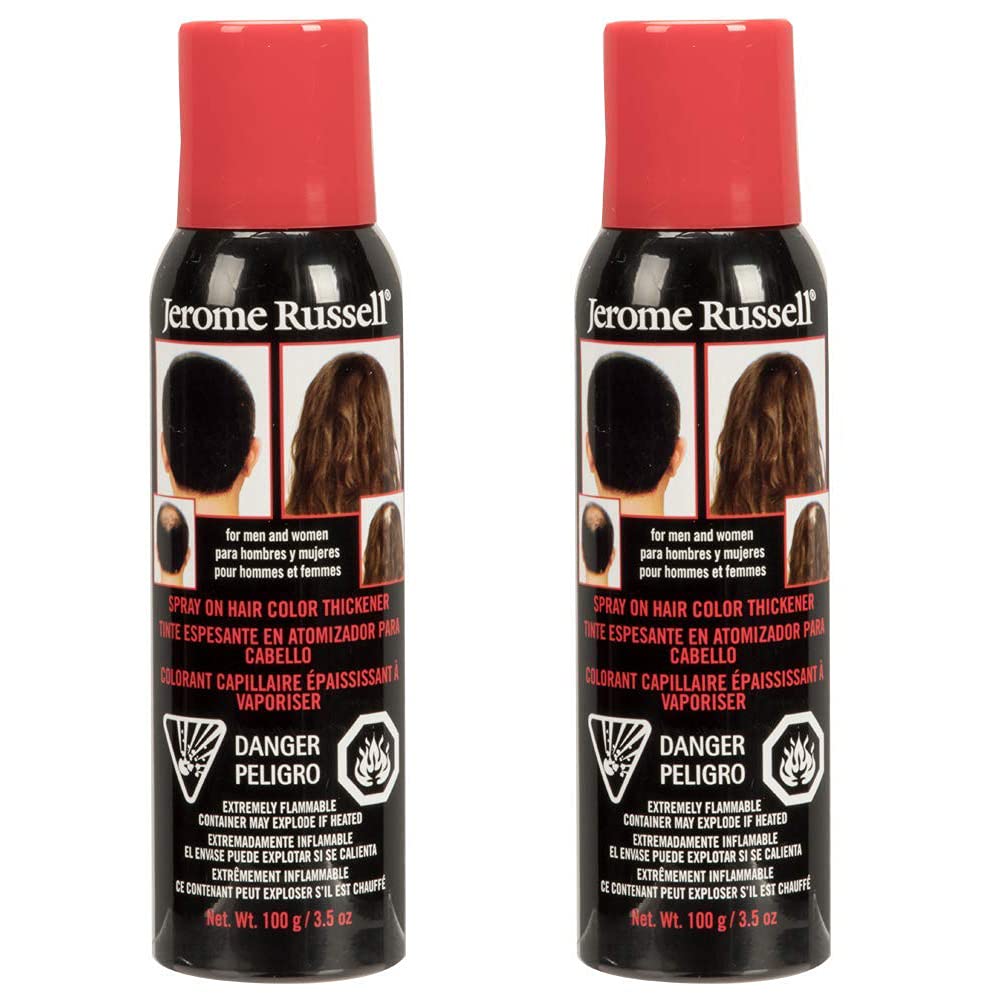 Jerome Russell spray-on hair color thickener in jet black for instant bald-spot coverage