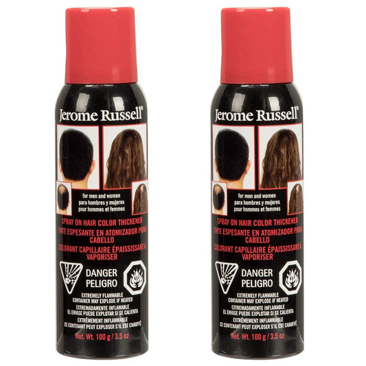 Jerome Russell spray-on hair color thickener in jet black for instant bald-spot coverage