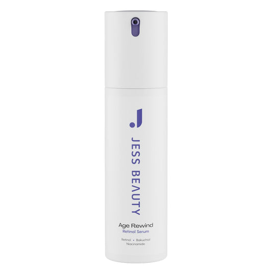 JESS BEAUTY Age Rewind retinol cream jar shows rich texture for nightly use.