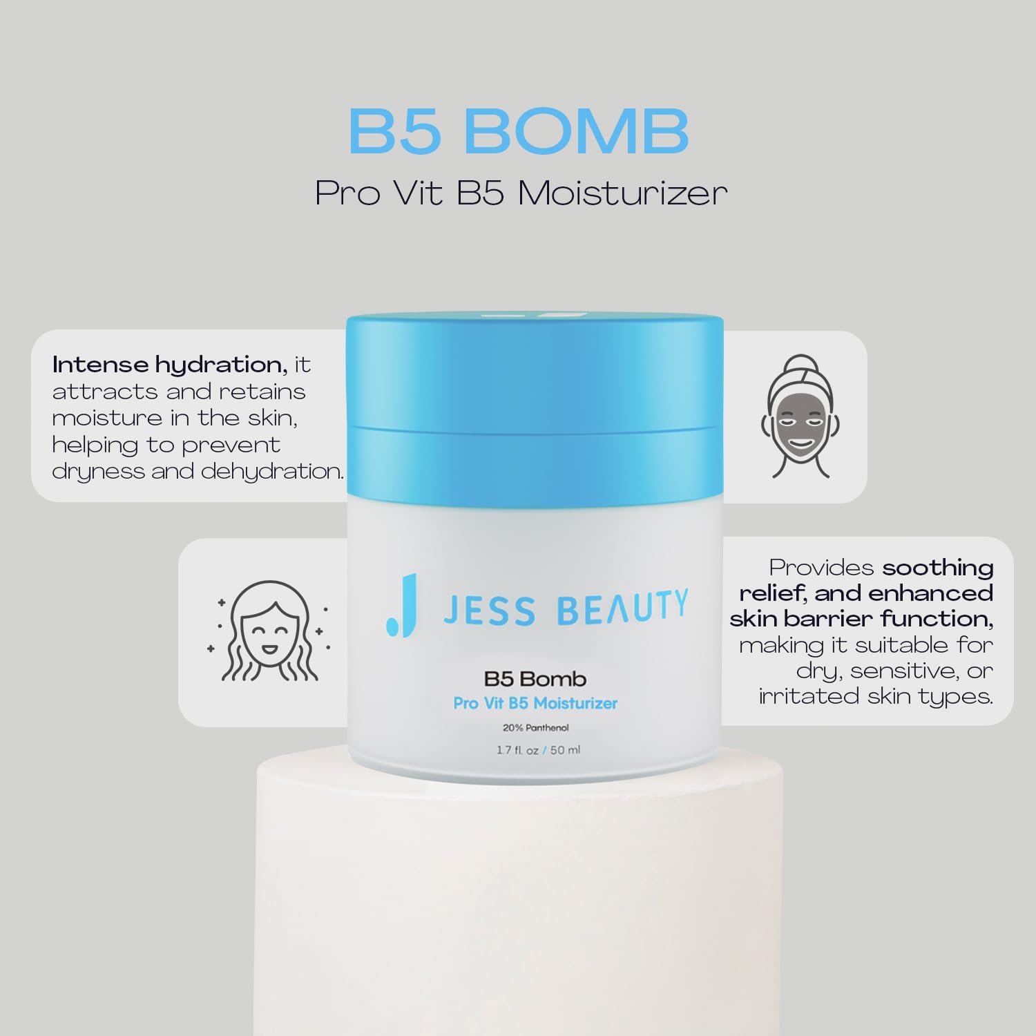 JESS BEAUTY B5 Bomb Pro dispensing pump shown for easy, mess-free application.