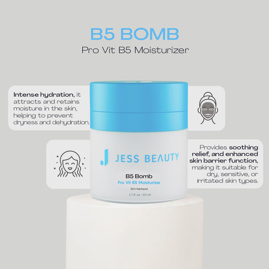 JESS BEAUTY B5 Bomb Pro dispensing pump shown for easy, mess-free application.