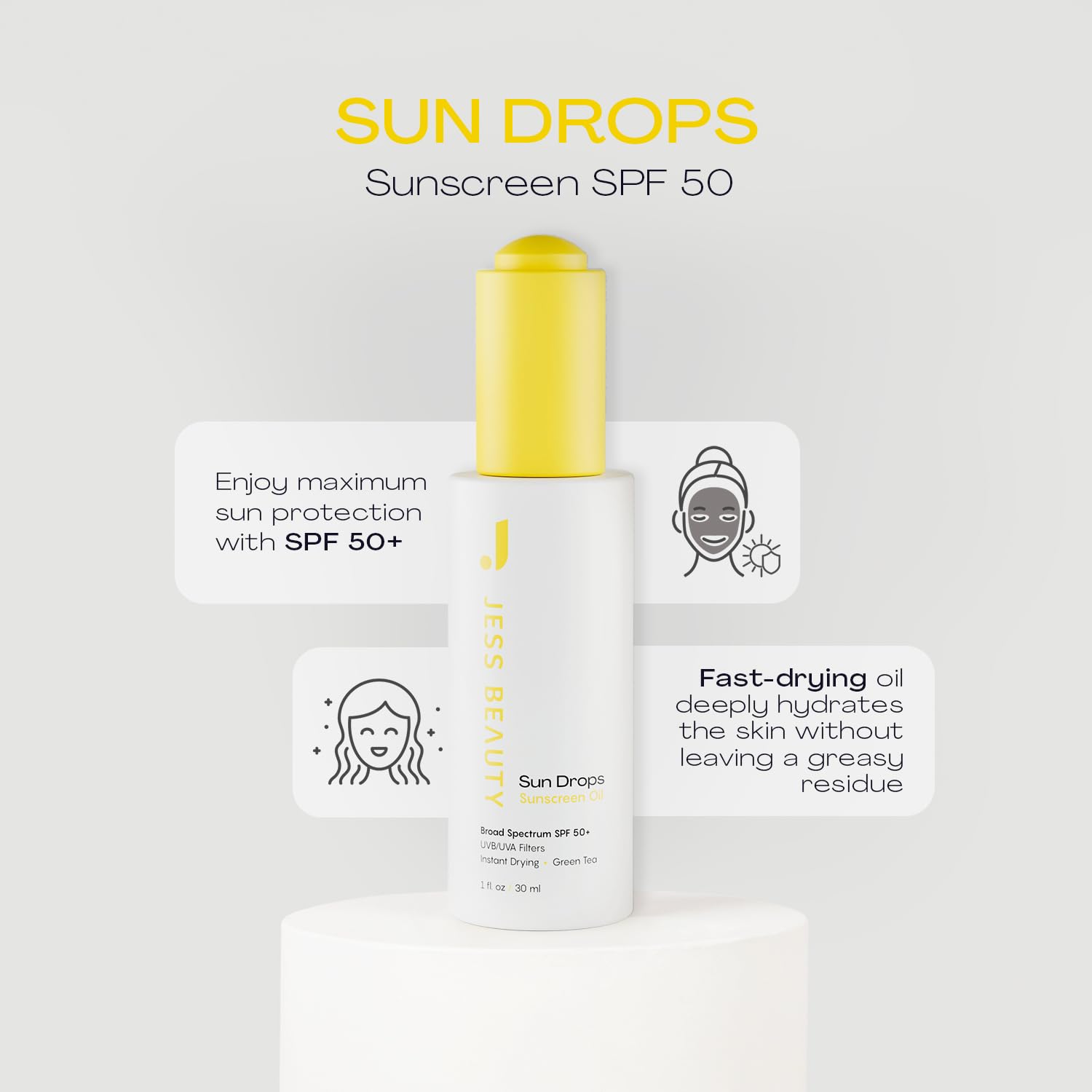 Pouring JESS BEAUTY Sun Drops demonstrates quick absorption