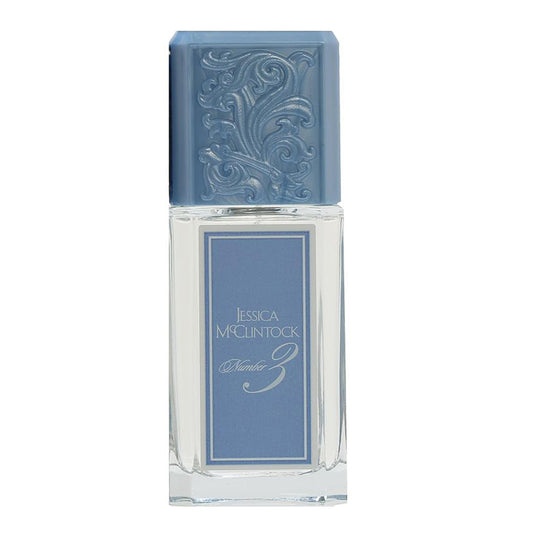 Jessica McClintock Number 3 bottle with blue hue for feminine charm.