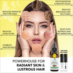 Jeune Naturelle Castor Oil ingredients highlighting organic, cold-pressed nourishment.