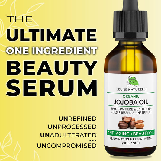 Jeune Naturelle Jojoba Oil pour demonstrates easy topical application for daily skincare and hair care.
