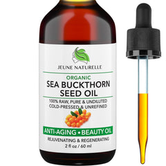 Jeune Naturelle Sea Buckthorn Oil bottle—fast-absorbing skincare essential.