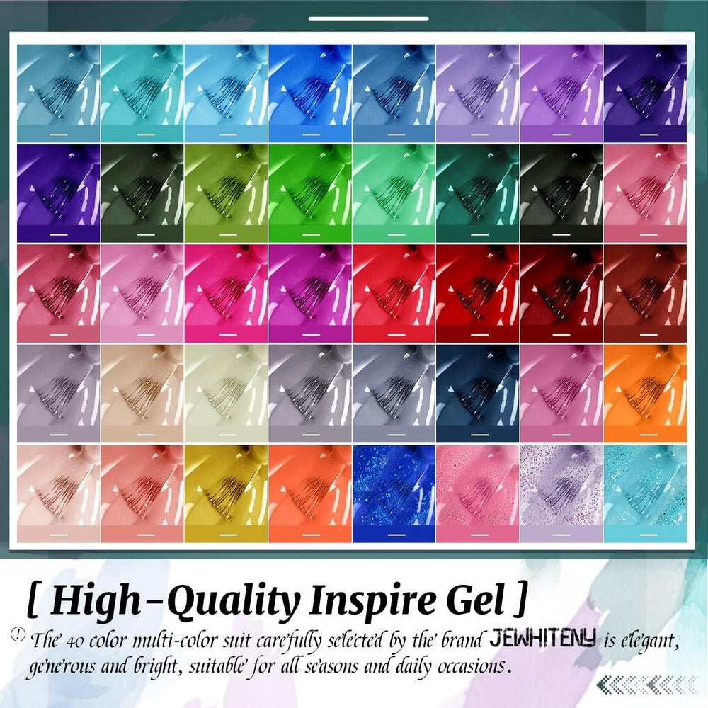 JEWHITENY 40-color gel nail polish bottles provide vibrant shades for any mood.