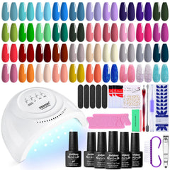 JEWHITENY 45-piece gel nail kit with 48W lamp for salon-quality nails at home