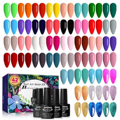 JEWHITENY 42-color gel polish kit with 5ml bottles for versatile manicure looks.