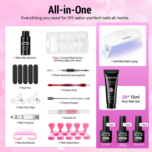 JEWHITENY nail lamp with base and top coats for quick cure and shine
