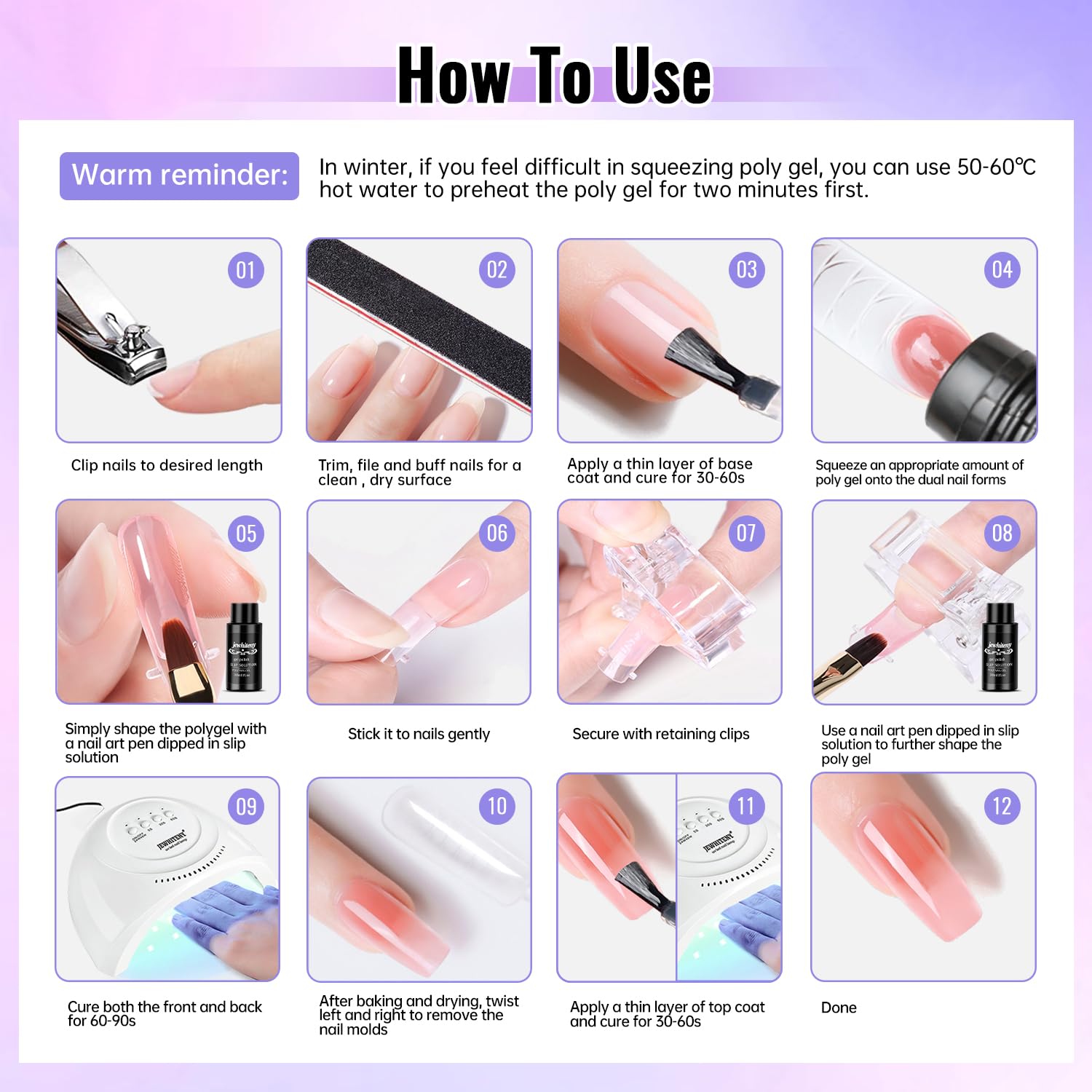 JEWHITENY nails-on-desk setup demonstrates beginner-friendly kit.