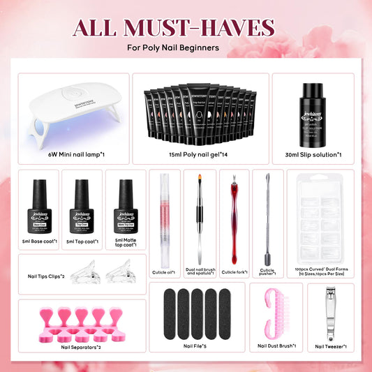 JEWHITENY poly nail gel kit 14 colors for versatile nail art