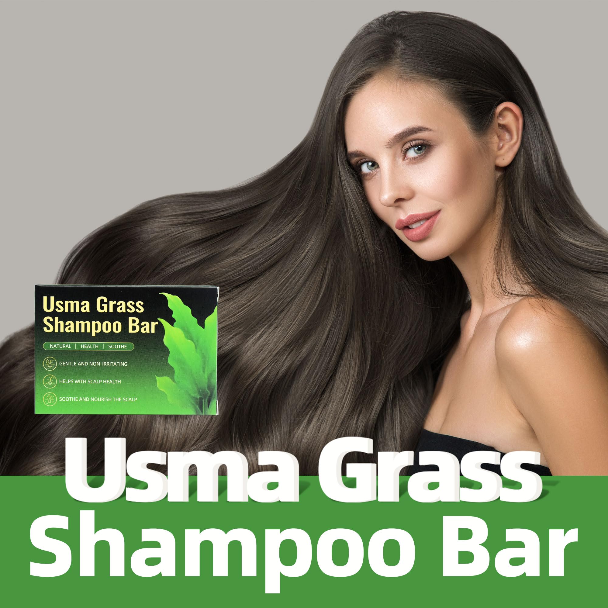 Jiaoming Usma Grass solid shampoo bar closeup texture highlighting herbal nourishment.