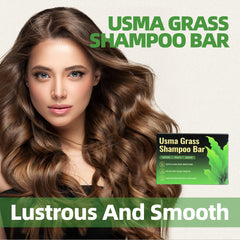 Jiaoming Usma Grass solid shampoo bar on bathroom shelf for daily routine.