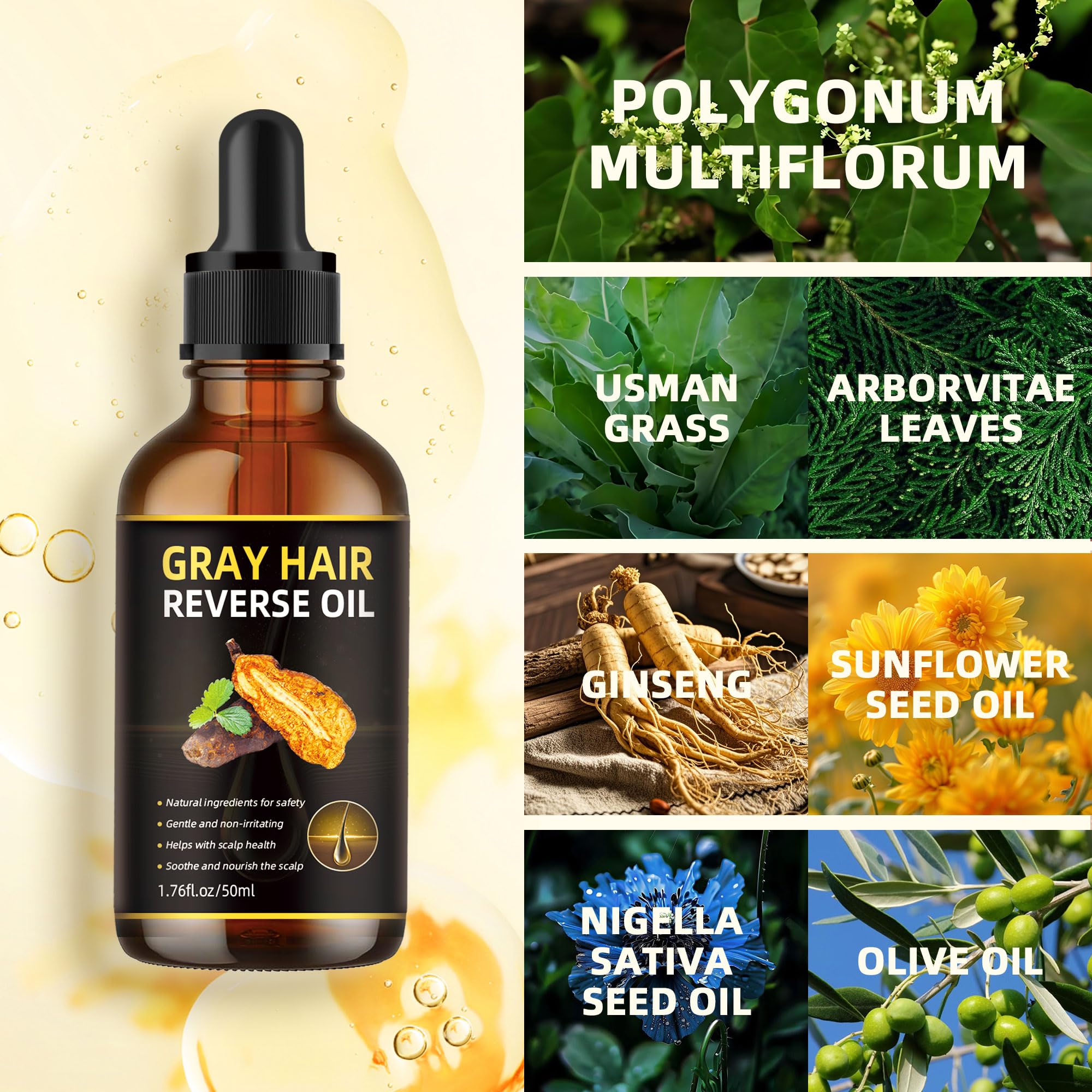 Jiaoming Usman Grass essence dropper showing natural ingredient blend for hair wellness