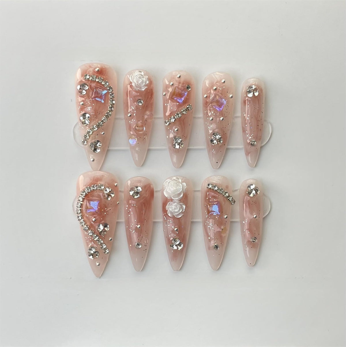 JIEADJIE press on nails in long dripping blusher style for elegant party looks