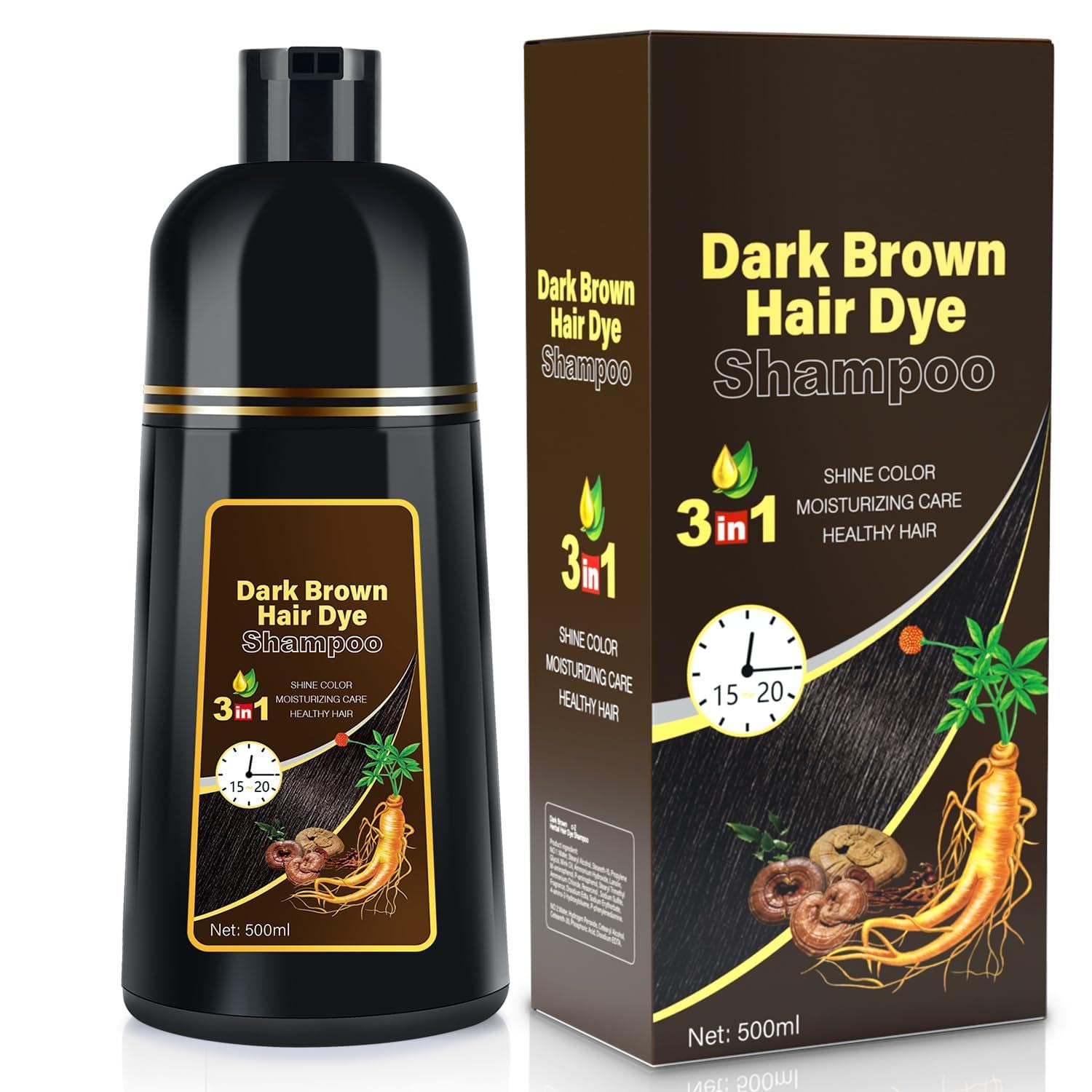 JIESSIA dark brown hair dye shampoo covers gray hair with natural color