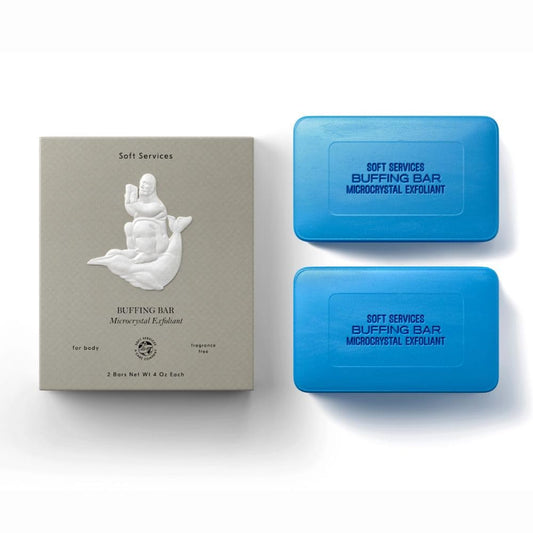 JIGME CALA Soft.SERVICESS buffing bar close-up showing microcrystal exfoliation for smoother skin.