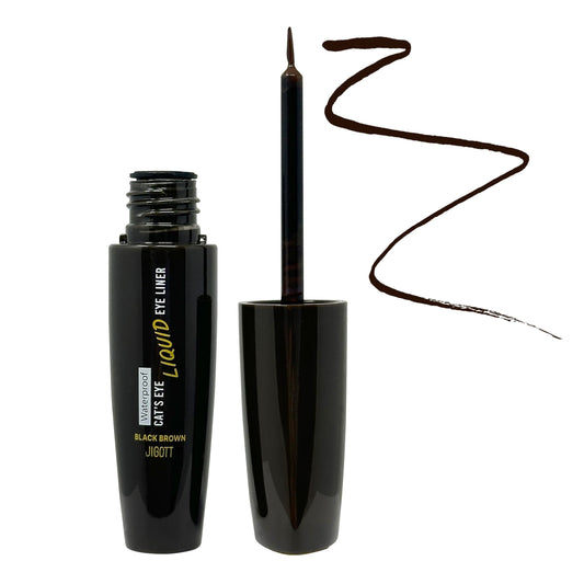 Jigott Cat-Eye Waterproof Liquid Eyeliner in Black Brown for precise, long-lasting lines.
