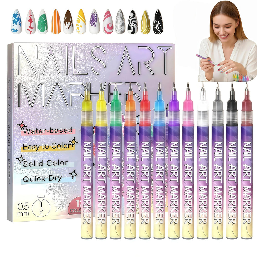 JIJOE Nail Art Pen Set tip close-up showing 0.5mm precision for fine lines