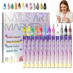 JIJOE Nail Art Pen Set tip close-up showing 0.5mm precision for fine lines