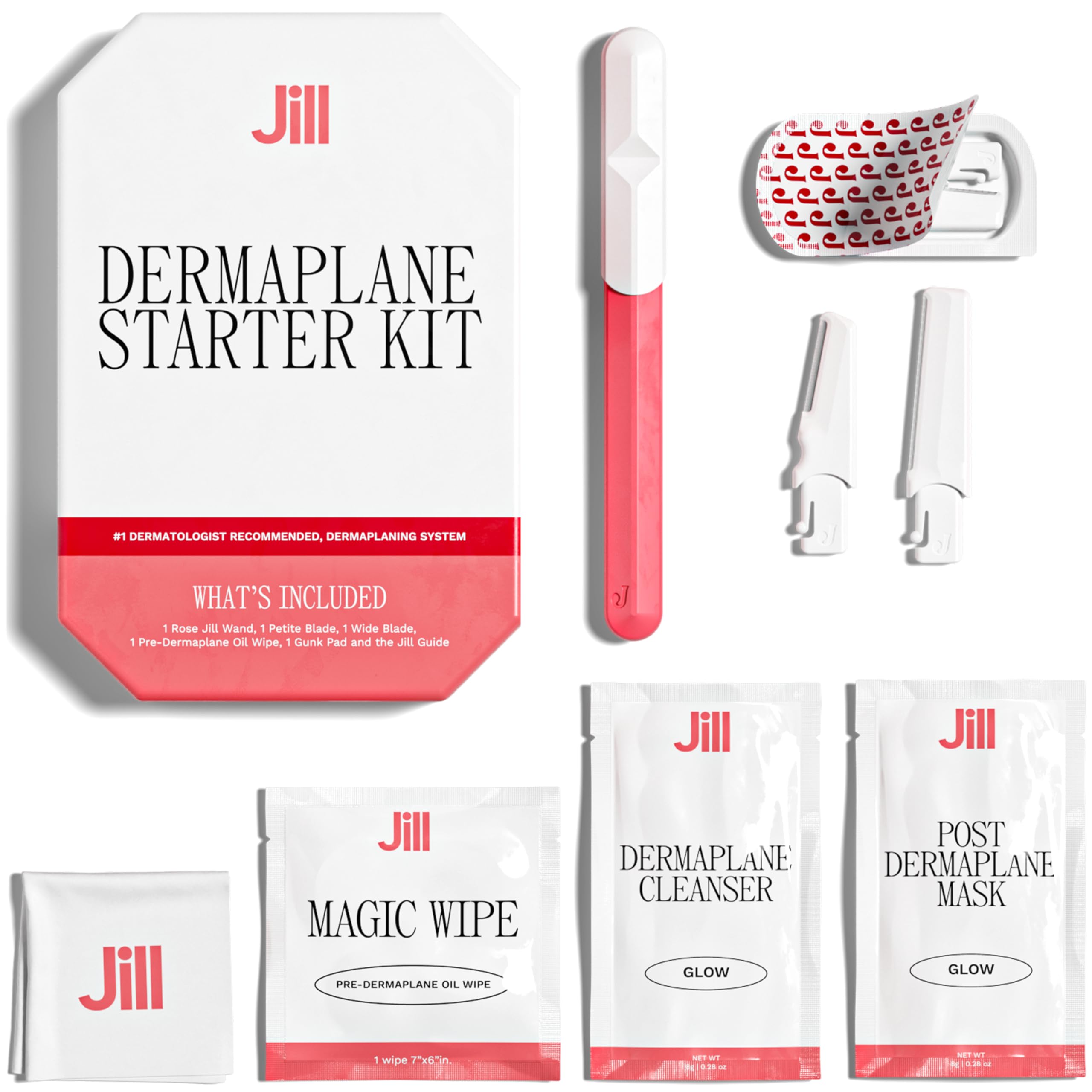 JILL Dermaplane Starter Kit in Rose packaging, compact set for at-home smooth skin.