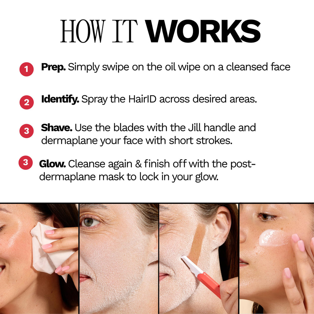 JILL Hair Identifying Spray is a lightweight mist for even application pre-shave.