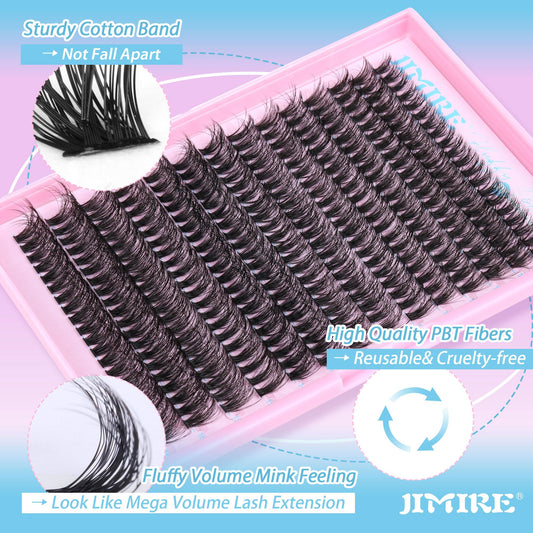 JIMIRE fluffy lash clusters 12mm close-up for balanced eye opening
