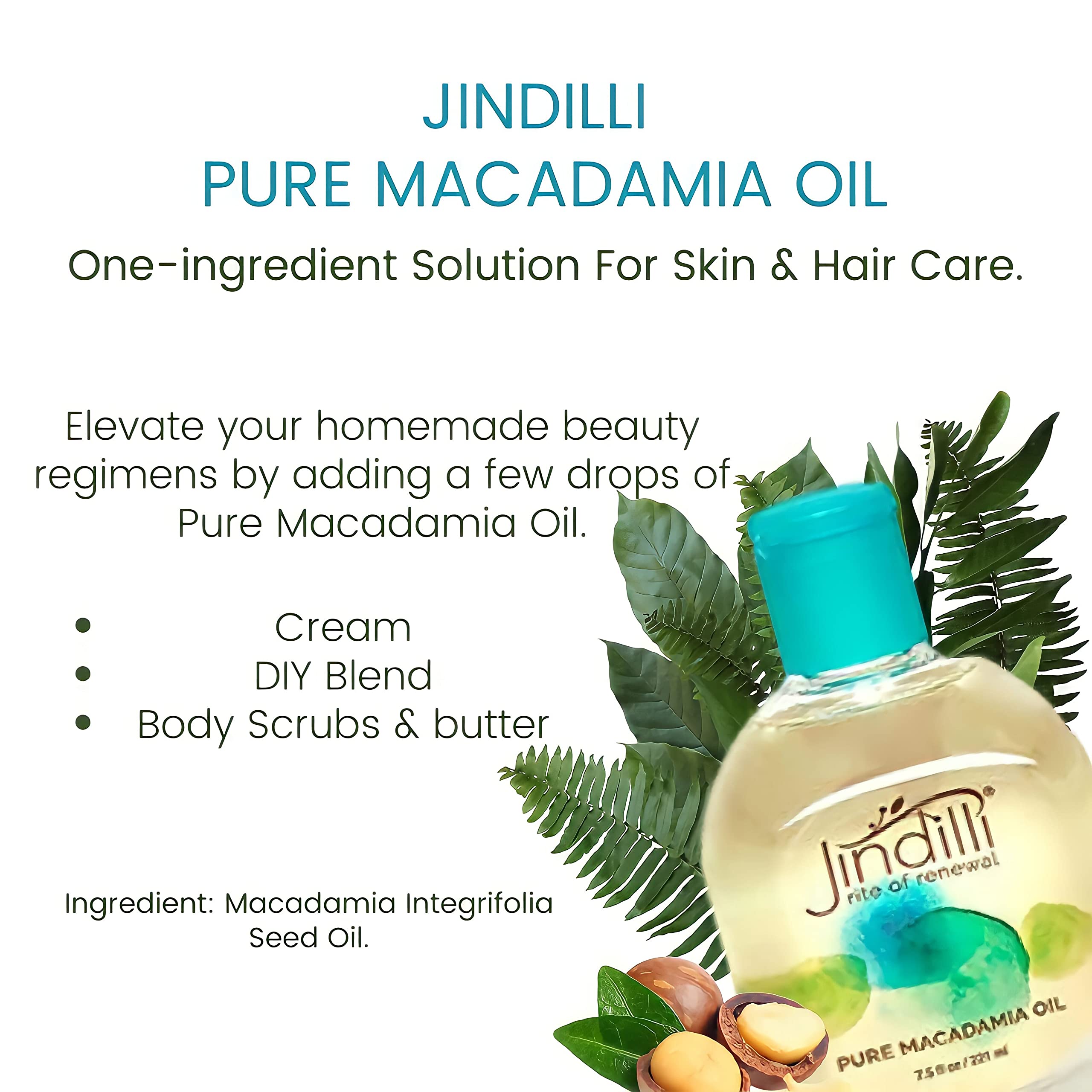 Jindilli Macadamia Oil for hair application shows detangling and shine.
